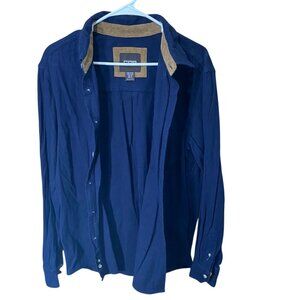 CQR Men's Shirt Large Navy Blue Long-Sleeve Button-Up With Corduroy Collar